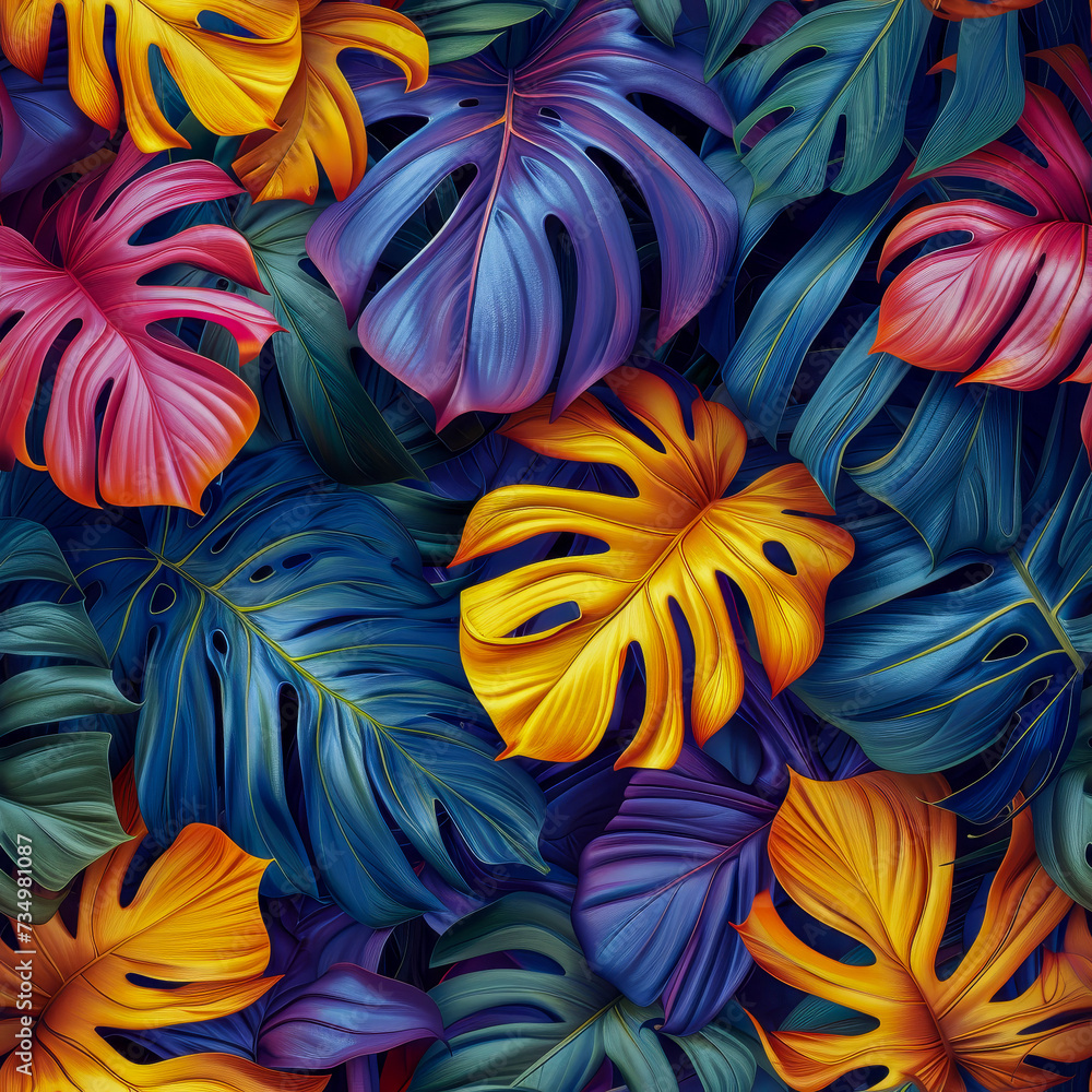 Leaves tropical rainforest, as frameless background, ai generated Leaves tropical rainforest, as frameless background, ai generated