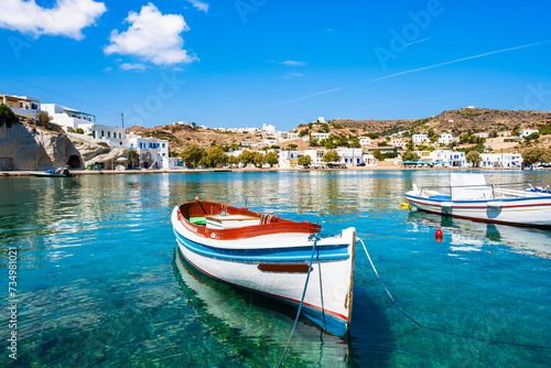 Fototapeta Naklejka Na Ścianę i Meble -  Colorful fishing boat in Kimolos port, Kimolos island, Cyclades, Greece