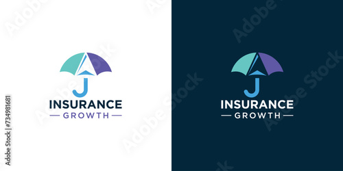 Creative Insurance Growth Logo. Umbrella and Arrow Up with Modern Style. Launch Business Logo Icon Symbol Vector Design Template.