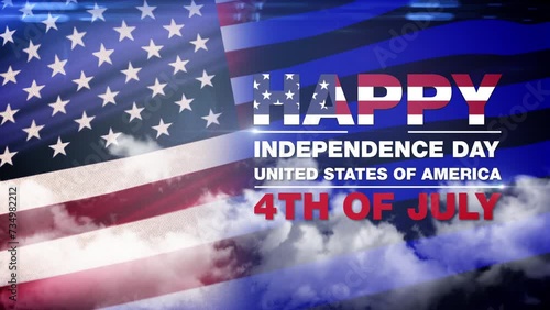 Happy 4th of July. Animated intro for Independence Day. Happy Independence Day of USA. Fourth of July in United States of America. Celebrating America. Dynamic text animation with national symbols