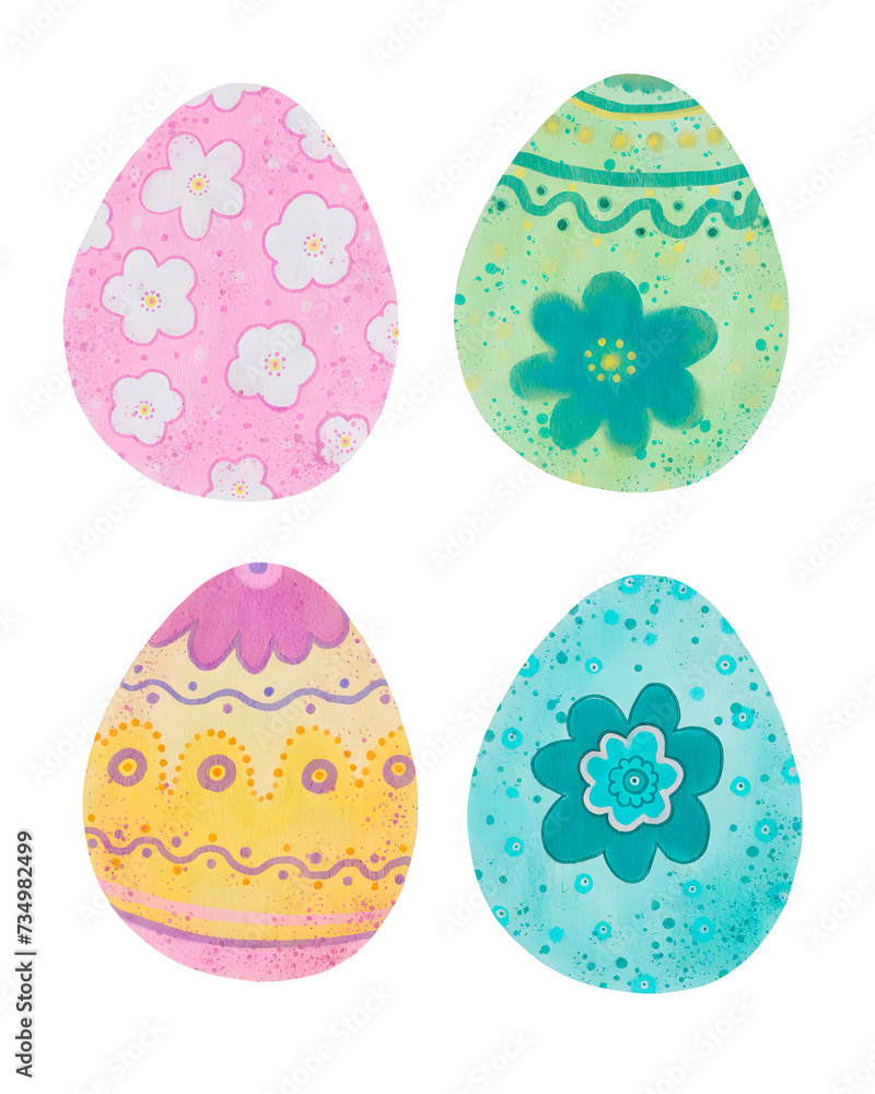 Set with pastel watercolor easter eggs isolated on white background Set with pastel watercolor easter eggs isolated on white background