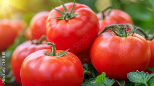 Lush and vibrant tomato plantation abstract background on a sunny summer day in the countryside © Ilja