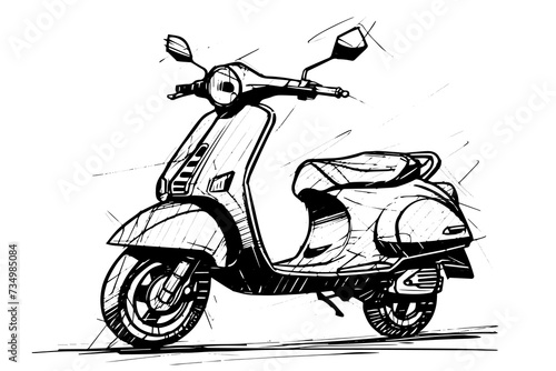 Retro scooter or motorcycle hand drawn ink sketch. Engraved style vector illustration. photo
