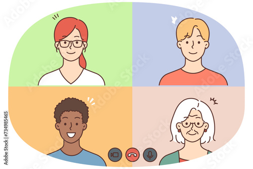 Diverse people talking on video call