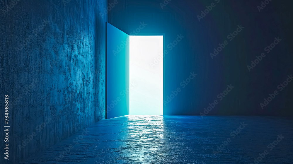 a light is coming out of an open door in a dark room, copy space a light is coming out of an open door in a dark room, copy space