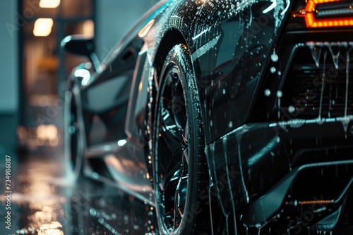 Professional Car Wash black Sportscar with Shampoo close-up © LivroomStudio
