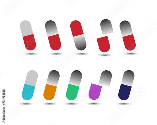Vector capsule drug pills icon set medicament and pharmaceutical design elements.
