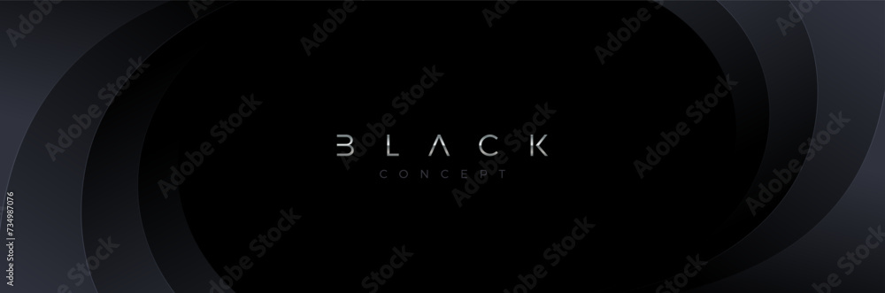 Black background with 3d layered abstract wave shape. Minimal template design. Vector illustration. Black background with 3d layered abstract wave shape. Minimal template design. Vector illustration.
