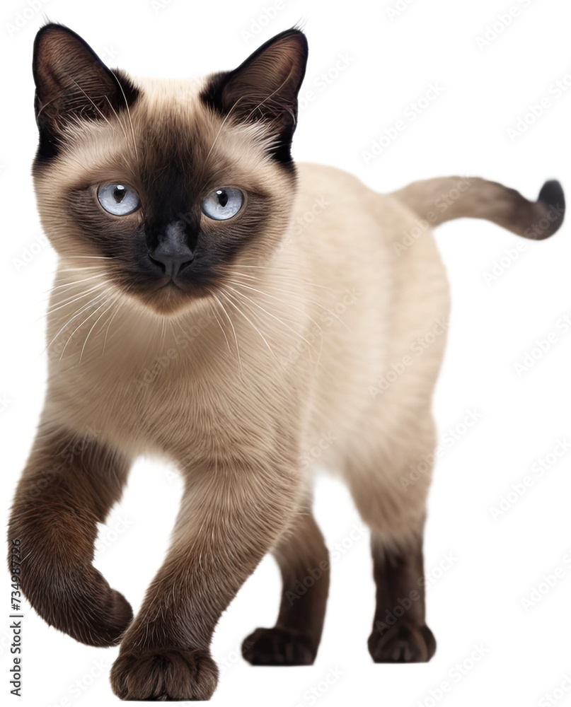 Siamese cat portrait isolated cutout on transparent background.