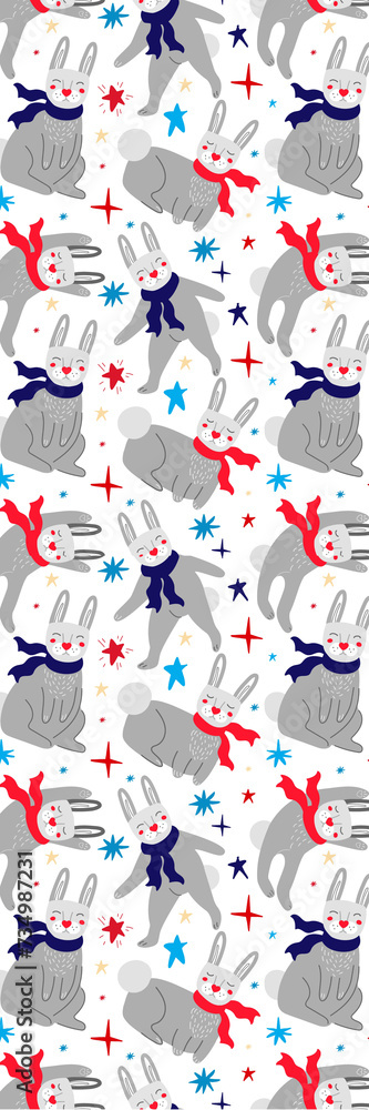 Gray Modern Funny Christmas Rabbits Bookmark