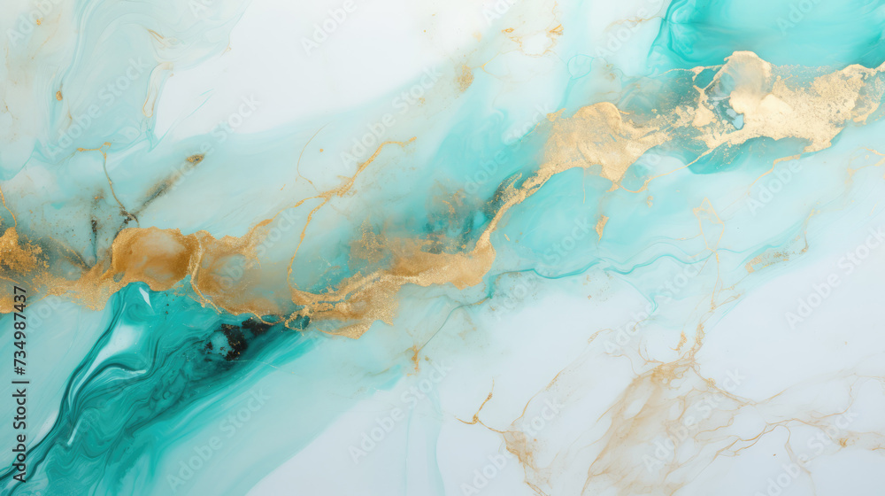  Marble abstract background. Liquid marble texture.  Fluid acrylic marble art. White turquoise green blue marble with golden veins. Modern marbled design