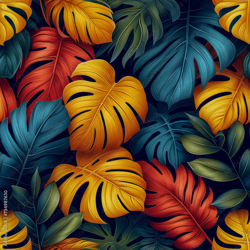 Leaves tropical rainforest, as frameless background, ai generated Leaves tropical rainforest, as frameless background, ai generated