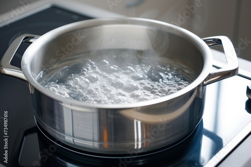 boiling water in metal pot on induction cooktop