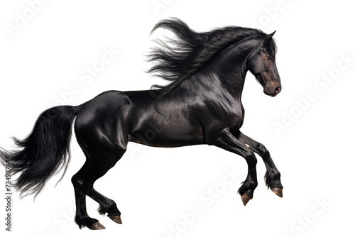 black horse prancing against the light, Isolated on transparent PNG background, Generative ai