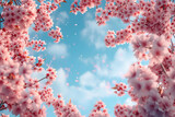 Spring branches of cherry blossoms against the sky. spring flowers and buds on a cherry tree against a sky blue background, Generative AI