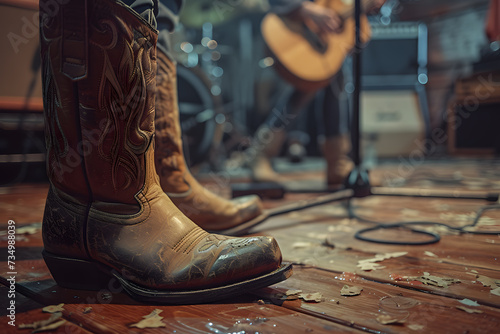 Fotografia Cowboy Boots Overlooking Outdoor Music Festival