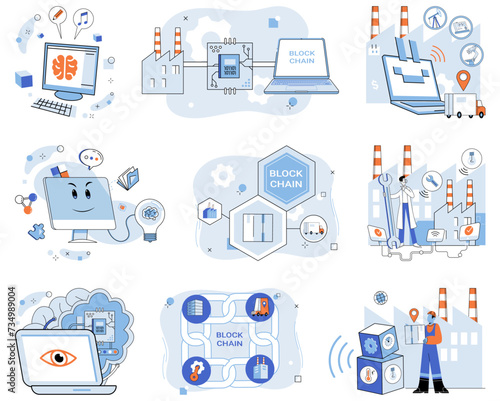 Smart industry vector illustration. Cloud computing, silent maestro, orchestrates harmonious chords smart industry In tapestry internet things, smart industry threads needle technological evolution