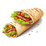 two doner Kebap fast food in flatbread isolated on a white background