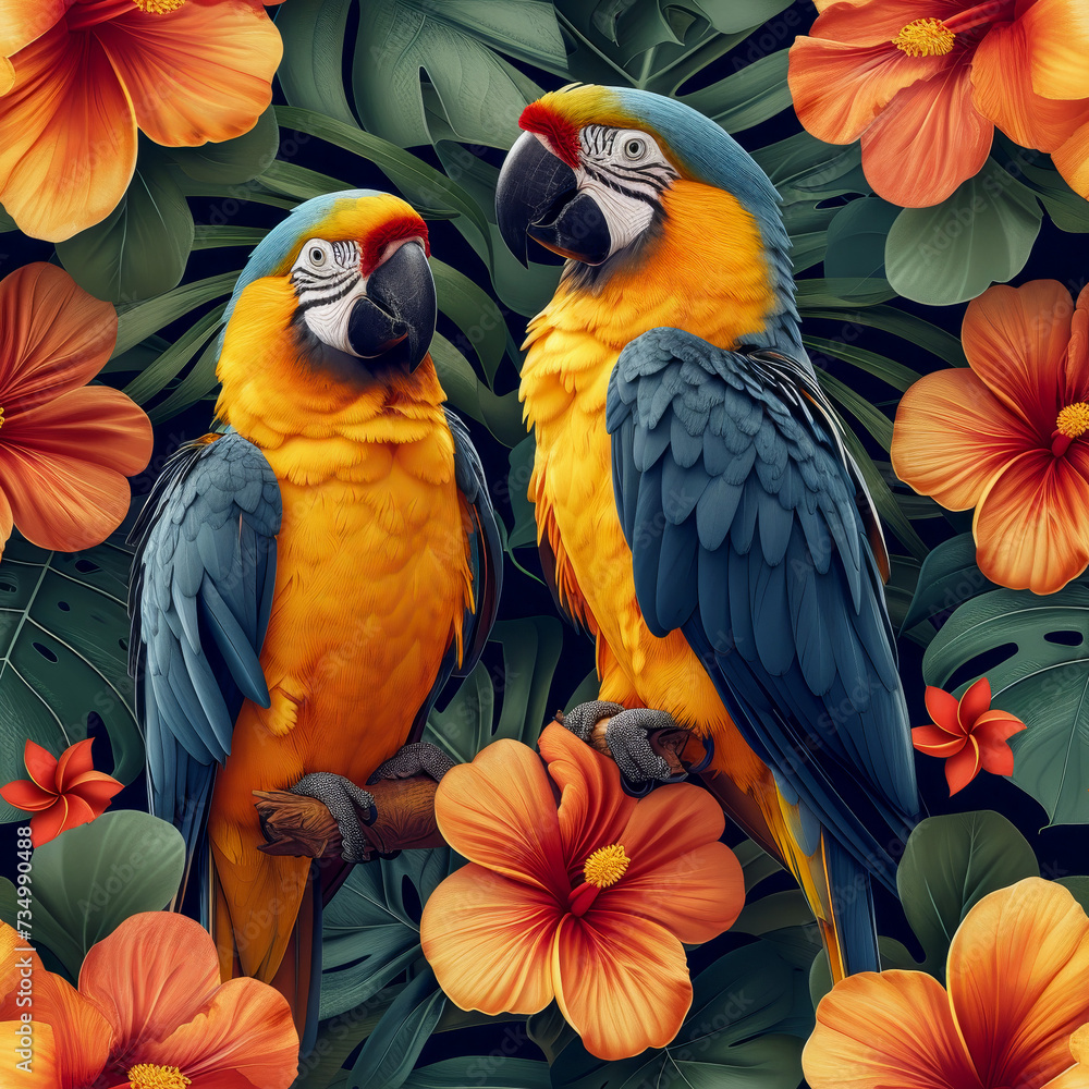 Obraz premium Tropical rainforest parrot as background, ai generated