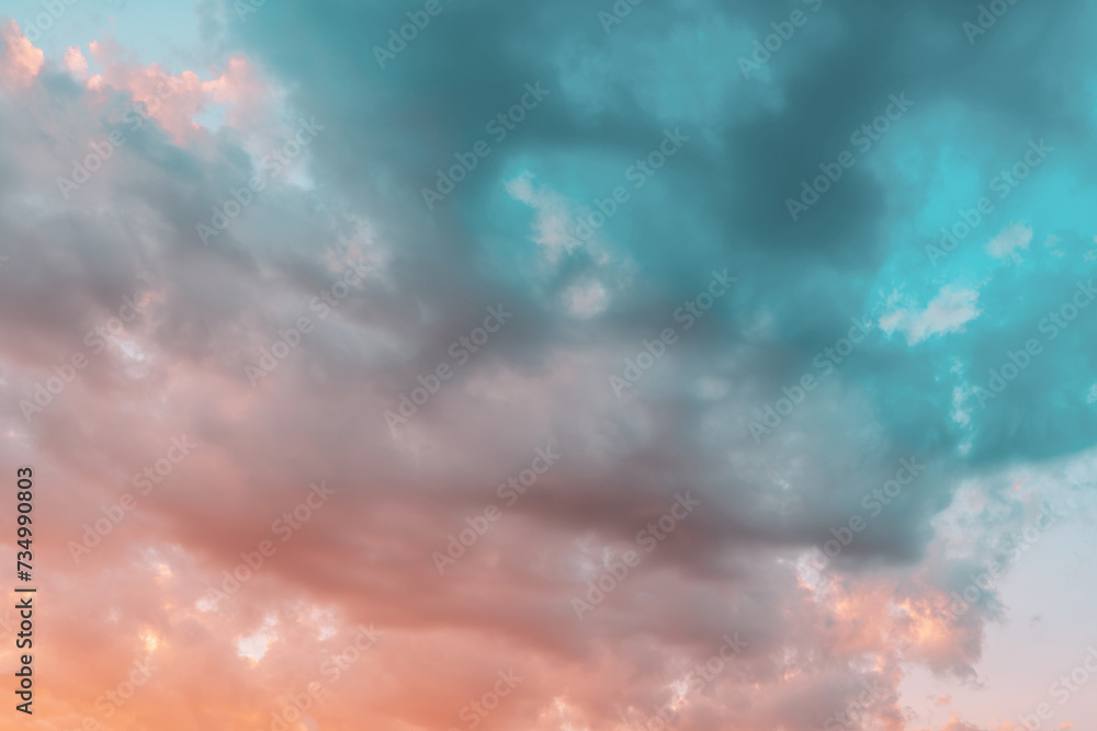 Delicate colors of the sky at sunset. Pink and blue clouds.