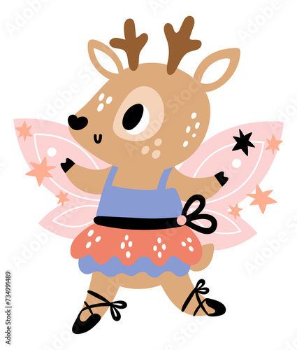 Fototapeta Naklejka Na Ścianę i Meble -  Baby deer fairy ballerina. Magic dancing animal