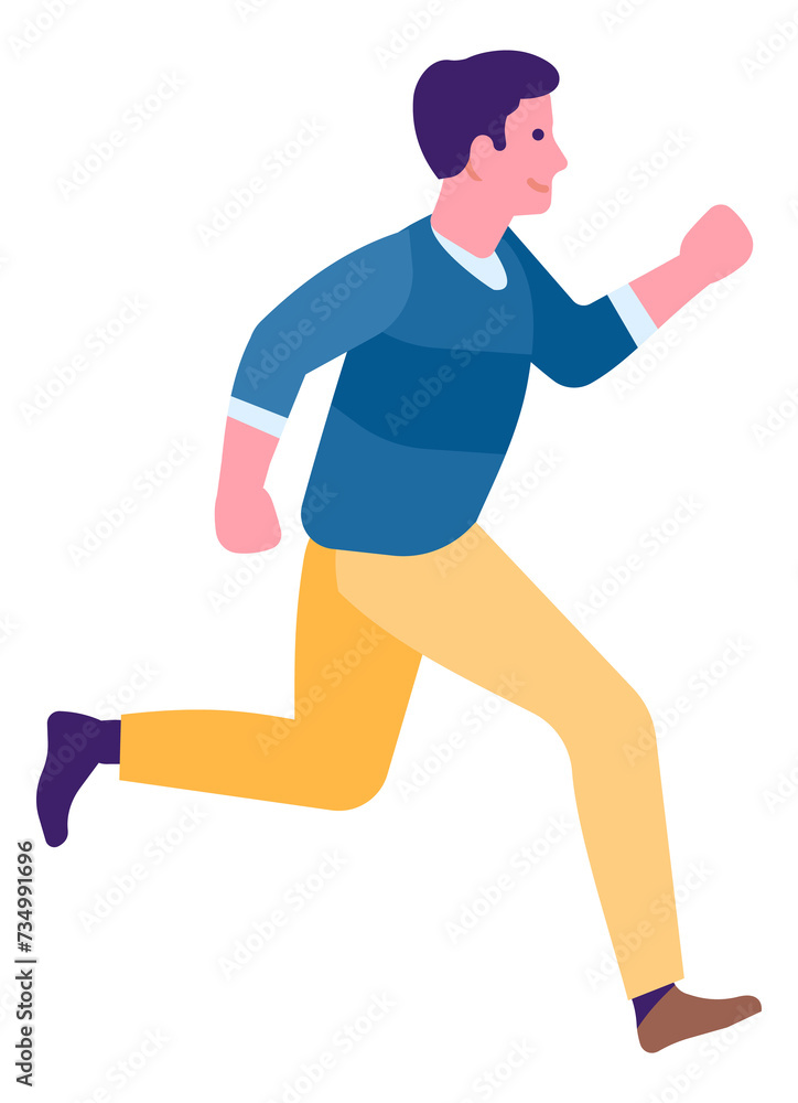 Fototapeta premium Running man in casual clothes. Hurrying male person