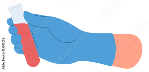 Blood sample in blue glove hand. Medical laboratory work