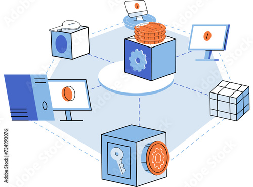 Defi vector illustration. Decentralization is fundamental principle in DeFi, ensuring trust and transparency Blockchain technology powers secure and immutable nature DeFi transactions Non fungible