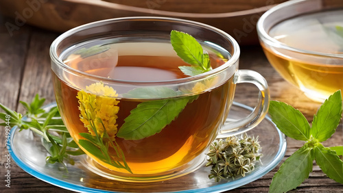 cup of tea with mint. glass cup of herbal