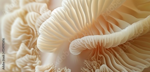 Detailed close-up reveals the fascinating world of a mushroom's gills, forming an intriguing abstract backdrop.