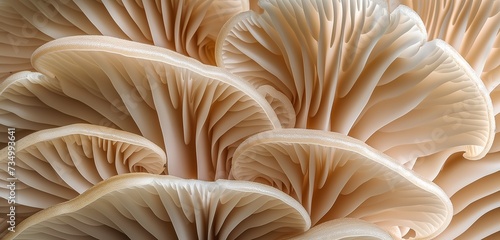 Detailed close-up reveals the fascinating world of a mushroom's gills, forming an intriguing abstract backdrop.