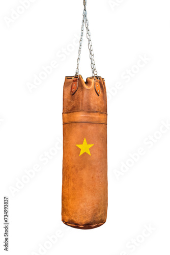 Brown leather hanging boxing bag