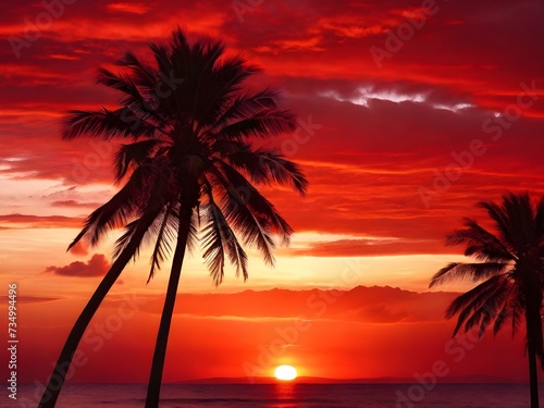 Beautiful sunset over the ocean. Digital painting. 3d rendering. AI Generated