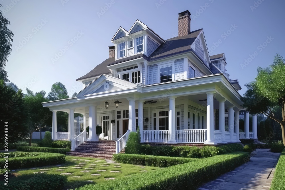 Colonial style American house. American classic home and house designs.