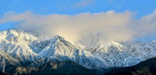 Mt Baldy snowcapped mountain in Southern California after record setting rain.