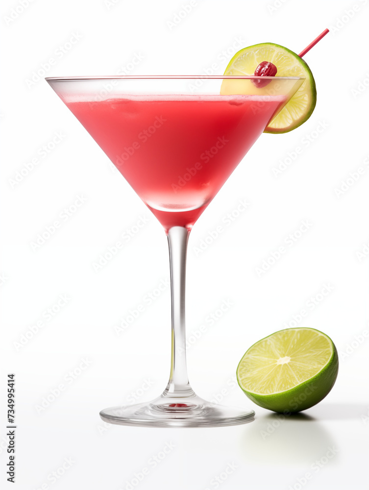 isolated cosmopolitan on a white background garnished with a lime isolated cosmopolitan on a white background garnished with a lime