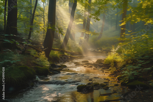 Enchanted Forest Retreat with Sunlight and Stream   © JJS Creative