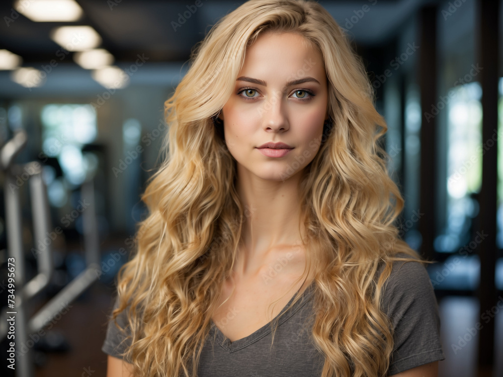 Portrait of a young woman on the background of a fitness hall Portrait of a young woman on the background of a fitness hall