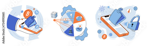 Defi vector illustration. The metaverse is digital realm where DeFi platforms and virtual economies thrive Innovation in DeFi has paved way for widespread adoption digital currencies Bitcoin