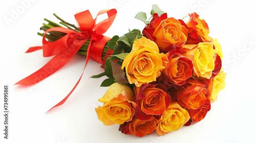 Vibrant Orange and Red Rose Flower Arrangement with Satin Ribbon