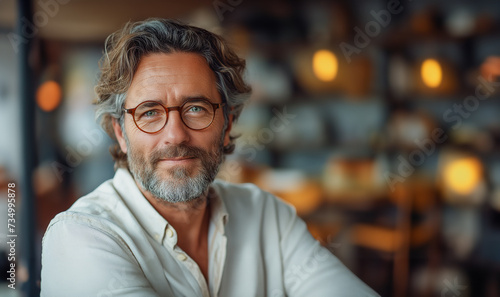 Standing portrait of a smiling adult man A cheerful face, a kind smile Image created by ai