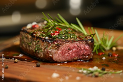 A mouthwatering steak with juicy flavors, a luxurious and flavorful meal on the table. generative ai