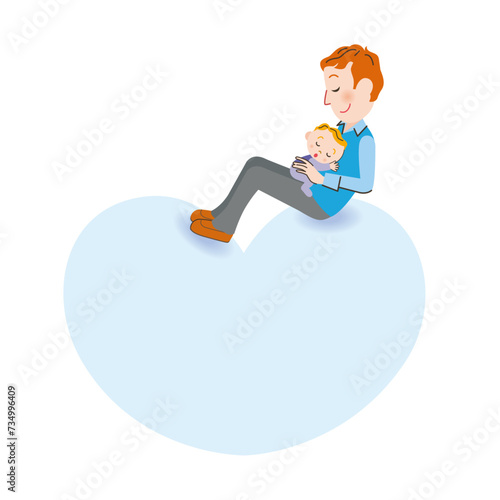 ハートの上で抱っこをするパパ