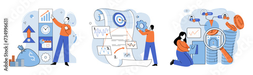 Business development. Vector illustration. Skillful management enhances employee engagement and productivity A fulfilling profession aligns with ones skills, interests, and values Job seekers explore