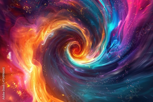 Colorful vortex energy, cosmic spiral waves, multicolor swirls explosion. Abstract futuristic digital background.