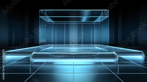 Transparent glass stage background 3D rendering.