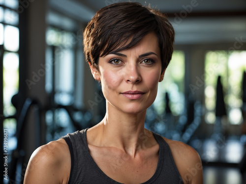 Portrait of a young woman on the background of a fitness hall