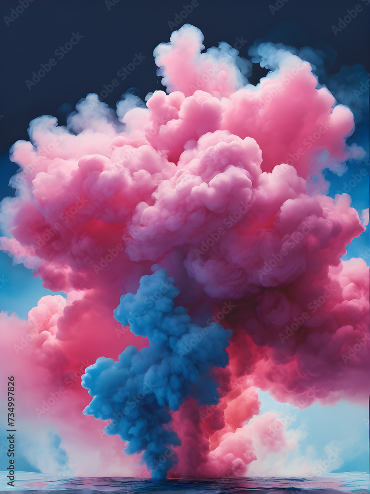 puffs of pink smoke in front of a blue background watercolor trending on artstation sharp focus 