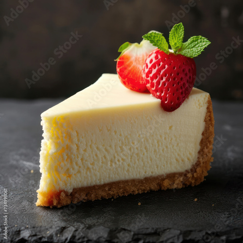 Homemade cheesecake served on a plate, ready to indulge. Culinary delight. AI generative.