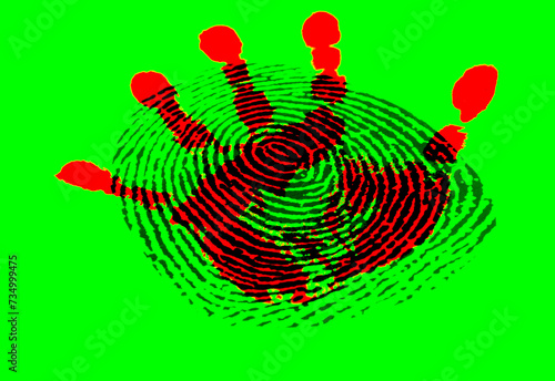 Red Bloody Hand Print On Green Background